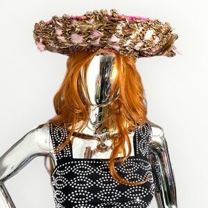 Vintage Mr. John Excello Hot Pink Feather Hat 100% Wool Church Kentucky Derby‎